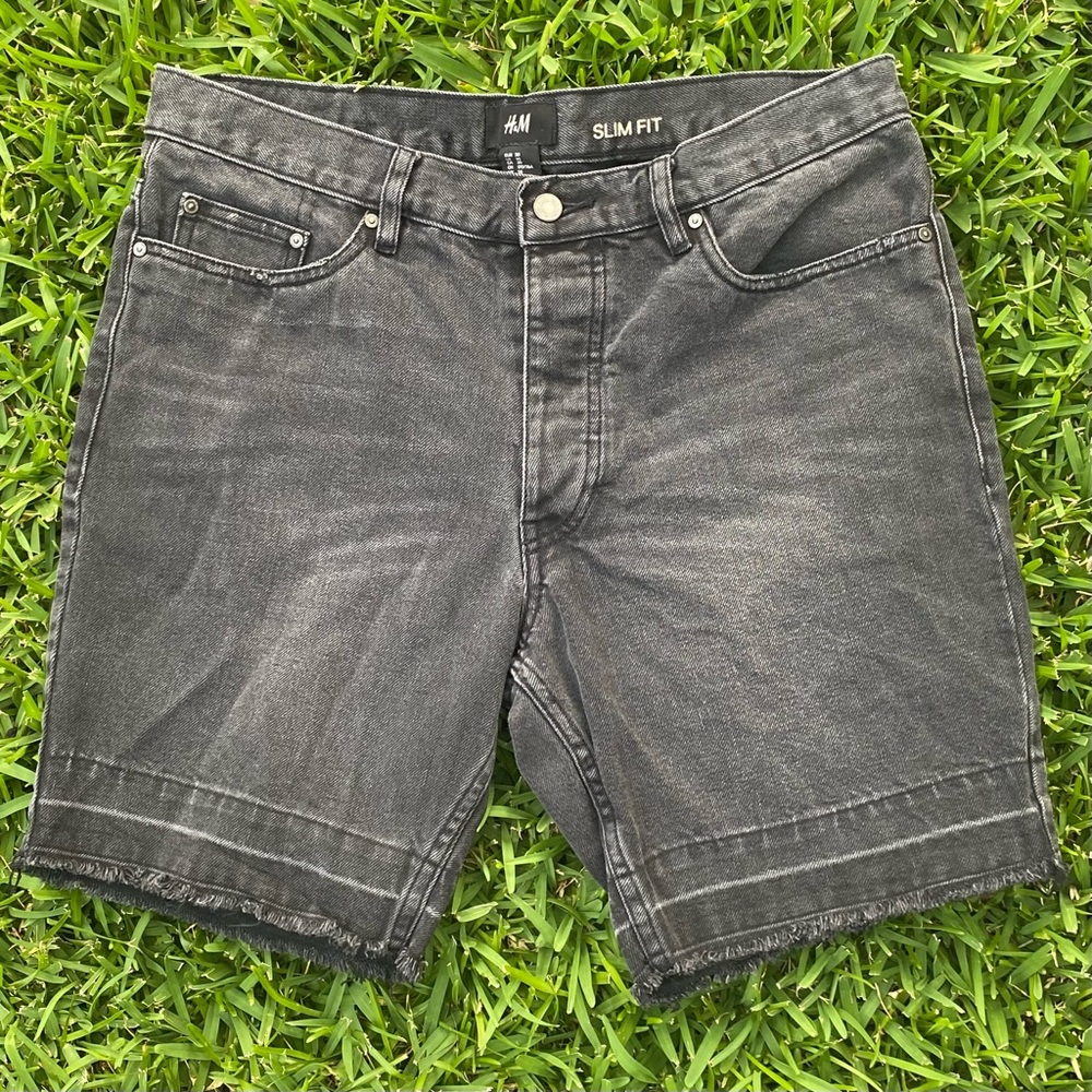 H&M Black Button Fly Longer Length Denim Jean Shorts